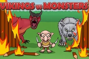 En tegnet scene med en rød demon, en grå ulv og en liten mann med kniver omgitt av flammer