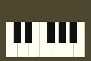 Fem hvite tangenter og fire sorte tangenter på et piano mot en brun bakgrunn