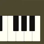 Fem hvite tangenter og fire sorte tangenter på et piano mot en brun bakgrunn