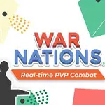 Fargerike polygonale former og en person i silhuett ved siden av teksten War Nations