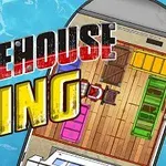 Tegning av et skip med fargerike containere og teksten Warehouse King over