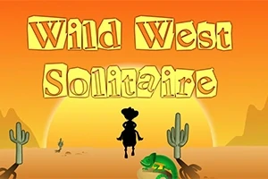 Silhuett av en cowboy og kameler i en ørken med kaktuser og solnedgang i bakgrunnen