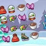 Vintertema med snøkule, varm drikk, votter, skiutstyr, lue, skøyte og teksten Winter Vacation i bakgrunnen