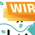 Grafisk illustrasjon med ordet WIRE skrevet i store bokstaver på en oransje bakgrunn, omgitt av geometriske former og linjer i blått, sort og hvitt