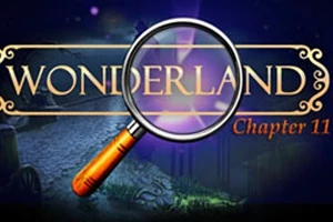 Forstørrelsesglass foran teksten Wonderland Chapter 11 på en mystisk bakgrunn