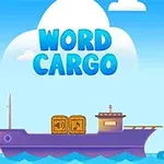 Et tegnet lasteskip med to kasser om bord, under en blå himmel med hvite skyer, og teksten Word Cargo i bakgrunnen