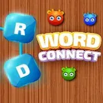 Blå bokstaver som danner ordet WORD koblet sammen på et trebakgrunn, med fargerike små figurer og teksten WORD CONNECT