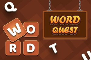 Brune bokstaver danner ordet WORD ved siden av et skilt med teksten WORD QUEST