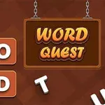 Brune bokstaver danner ordet WORD ved siden av et skilt med teksten WORD QUEST