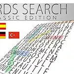 Ordletingsspill med flagg fra ulike land og ordene WORDS SEARCH CLASSIC EDITION øverst