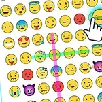 Et rutenett fylt med ulike emoji-ansikter i forskjellige uttrykk, med en pekende hånd som indikerer en av dem