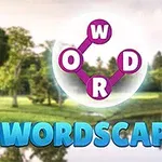 Over et landskapsbilde med trær og en innsjø vises ordet WORD i en sirkel, bundet sammen av linjer, med teksten WORDSCAPES under