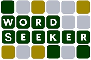 Grønne og grå bokser ordner bokstavene til ordene WORD SEEKER