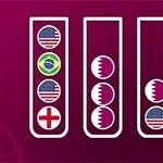 Tre reagensrør med flagg inni, inkludert USA, Brasil, England og Qatar, på en lilla bakgrunn