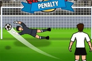 En tegning av en fotballmålvakt som kaster seg for å redde en ball på vei mot målet, med en spiller sett bakfra i forgrunnen