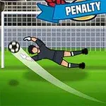 En tegning av en fotballmålvakt som kaster seg for å redde en ball på vei mot målet, med en spiller sett bakfra i forgrunnen