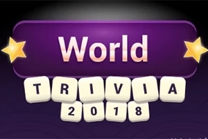 Lilla skilt med teksten World Trivia 2018 omgitt av to gule stjerner