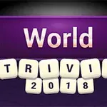 Lilla skilt med teksten World Trivia 2018 omgitt av to gule stjerner