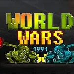 To tanks, en grønn og en blå, skyter mot hverandre under teksten World Wars 1991 i pixelkunststil
