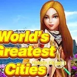 En illustrasjon med en tegnet kvinne foran en bakgrunn av Sydney Opera House, med teksten Worlds Greatest Cities i gule bokstaver