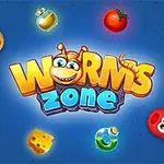 Fargerike ormer og ulike matvarer omgir teksten Worms Zone mot en blå bakgrunn