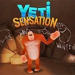 En animert yeti står i en hule med steinvegger, omgitt av veggmalerier og teksten Yeti Sensation