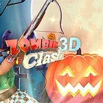 Person i rutete kostyme med armbrøst og et glødende gresskar i forgrunnen, med teksten Zombie 3D Clash