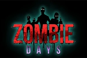 Silhuetter av flere zombier med lysende øyne bak teksten Zombie Days i rød og lilla