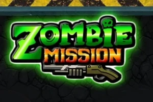 Teksten Zombie Mission i grønn og oransje med en hagleillustrasjon under
