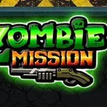 Teksten Zombie Mission i grønn og oransje med en hagleillustrasjon under