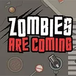 Tegnet gatebilde med teksten Zombies Are Coming og en zombiefigur ved siden av et fotgjengerfelt